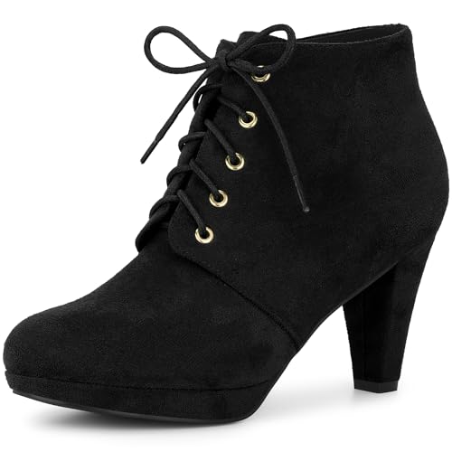 Allegra K Women's Lace Up Platform Block Heels Ankle Boots