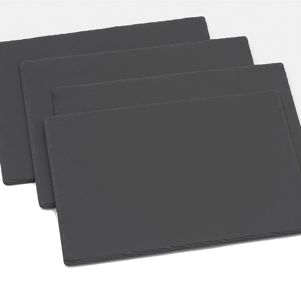 hausleben Lot de 4 plateaux en ardoise rectangulaires, 35 x 25 cm, plateau de service en ardoise naturelle, antidérapants, adaptés à un usage alimentaire, modernes, idéaux pour le fromage, les sushis
