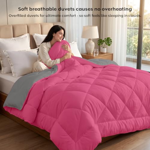 Image of AYKA Reversible Comforter 220 GSM Microfiber Reversible AC Comforter /Blanket for Winter /Quilt /Duvets for King Size Double Bed Comforter (90 * 100, Pink & Grey)| TC - 220