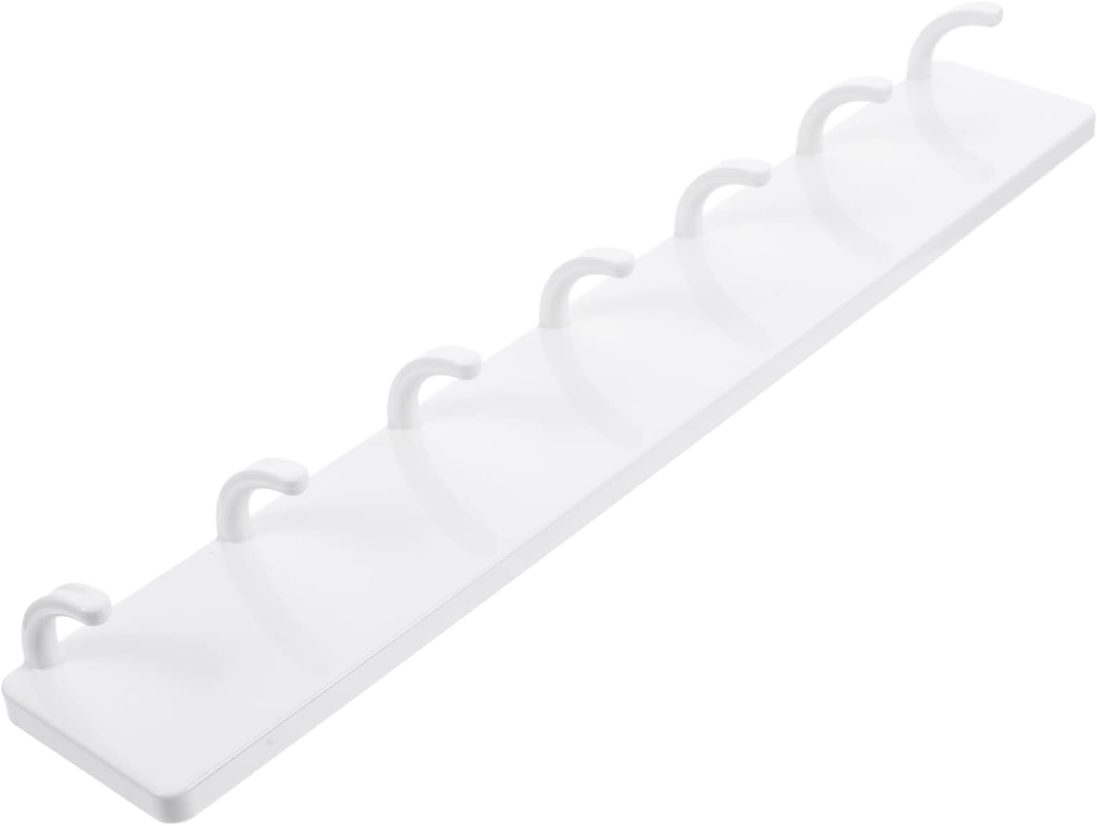 7-Hook Adhesive Kitchen Utensil Hanging Rack Wall-Mounted Plastic Kitchenware Holder for Coffee Cups, Spoons, and Spatulas White No Drilling Utility Organizer for Home Storage