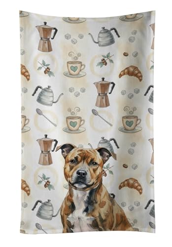 Caroline's Treasures Brindle Staffordshire Bull Terrier Coffee Bar Kitchen Towel Velour Plush Front and Cotton Loop Back Machine Washable
