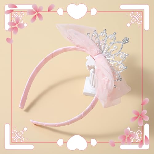 Ymapinc Rosa Prinzessin Krone Mädchen，Süße Fee Diadem mit Tüllschleife Krone Geburtstag Tiara Rosa Kopfschmuck für Kleinkinder