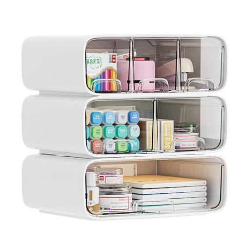 Aikenn 小物入れ 卓上収納ケース 透明 引き出し 卓 上収納ボックス 3層 組み合わせ自由 おしゃれ 小物棚 卓上小物収納 デスク収納 こものいれ 引き出し 組立不要 化粧品 文房具 収納 オフィス お部屋 学校用 小物整理 リビングポスト(ホワイト)