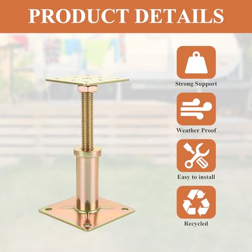 Image of 4Pcs Adjustable Support Jack, 4.3 inch-6.5 inch Adjustable Jacks Post, Mini Screw Jack Floor Jack for Stairs, Porches, Roof Beams, Galvanized