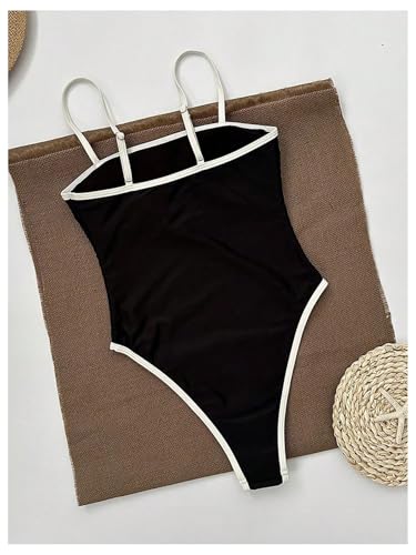 WDIRARA Women's Contrast Binding One Piece Swimsuit Spaghetti Strap Swimwear4