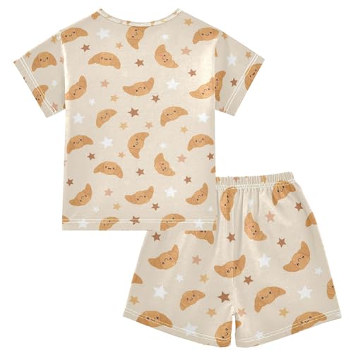 Pajama Short Sets Cute Croissant Stars Pattern Soft Cotton Summer Sleepwear 2 Piece PJS Size 5-14T2