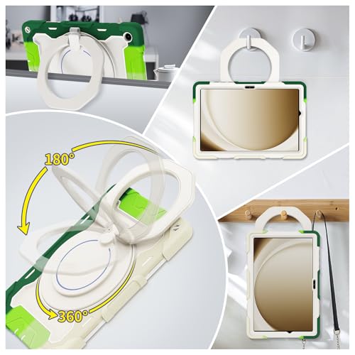 Coque Samsung Galaxy Tab A11+ et A9+ avec support rotatif antichoc vert - 5
