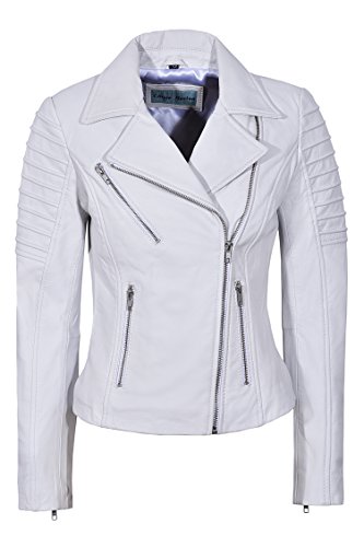 Image of Smart Range New Ladies 9334 Fashion Designer Biker Style Real Soft Lambskin Leather Jacket (14, White)
