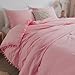 TanNicoor Pom Fringe Duvet Cover Set - 2 Piece Natural Ultra SOFE Color Washed Microfiber Bedding Set, Modern Style Down Comforter Quilt Cover with Zipper Closure(Full, Pink)