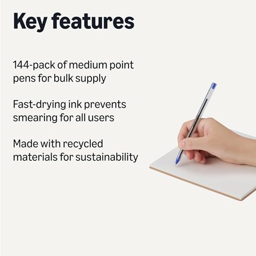Image of Amazon Basics Ballpoint Pens, Medium Point 1.0mm, Blue Ink, 144-Pack