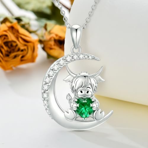 Image of PROESS Animal Birthstone Necklace 925 Sterling Silver Otter /Axolotl /Hippo /Elephant /Dachshund /Monkey /Red Panda Pendant Necklace Animal Birthstone Jewelry Gifts for Women