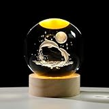 Crystal 3D Galaxy Ball |Night Light |Table Lamp |Dimmable Engraved LED Glass Ball |with USB and Wooden Base for Home Decor|Birthday Gift|Office|Gift & Kids Bedroom (Dolphin)
