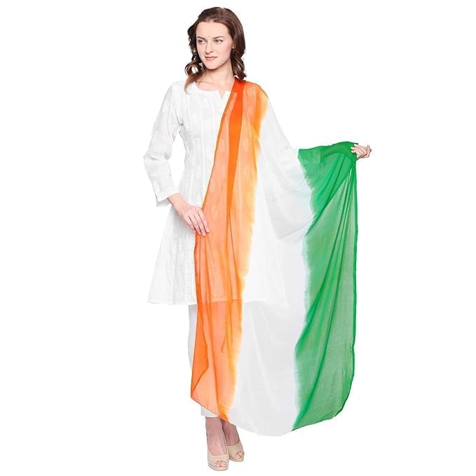 lbex Women's Tie-Dye Chiffon Fabric Dupatta Tricolour Tiranga chunni 2.25 mtr (REPUBLIC,INDEPENDENCE DAY SPECIAL)-picture-49