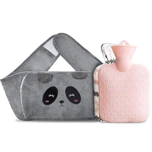 Wärmflasche mit Bezug, Panda Wärmflasche Gürtel, Wärmflasche aus Gummi mit weichem Taillenbezug, 3 in 1 Wärmflasche kautschuk mit Fleecebezug,...