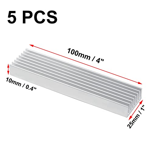 Uxcell A14111400Ux0242 5 Pcs Silver Tone Aluminium Radiator Heatsink Heat Sink 100X25X10Mm (Pack Of 5) #TOP1