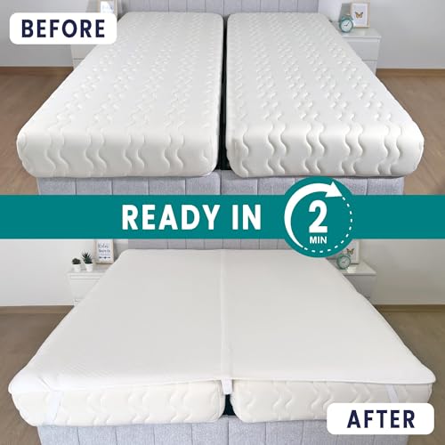 Image of 2-in-1 Bed Bridge Twin to King Converter with Waterproof Mattress Protector & Elastic Straps | Split King Gap Filler for Adjustable Bed | Non-Slip Bottom | 75 inch