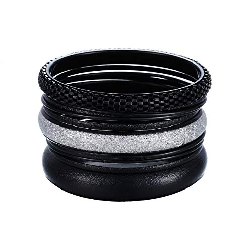 ENSOUL New Fashion Black W/Silver Glitter Multiple Metal Bracelets & Bangles Set For Women 12Pcs/Set