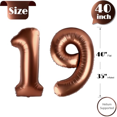 Image of Dark Brown Number 19 Balloon 40 inch, Coffee Brown 19 Number Balloons, 19th Birthday Decorations, Chocolate 19 Year Old Party Supplies