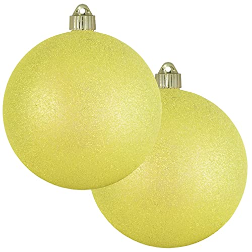 Christmas By Krebs 6" (150mm) Yellow Glitter [2 Pieces] Extra Large Solid Oversized Huge Big Outdoor Plastic, Water Resistant Ball Ornament Hanging Tree Decorations