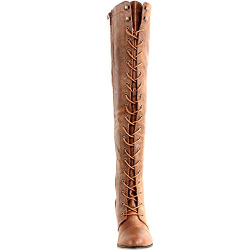 Forever Women's Knee-High Lace-Up Boot Camila-48 Tan Pu 83