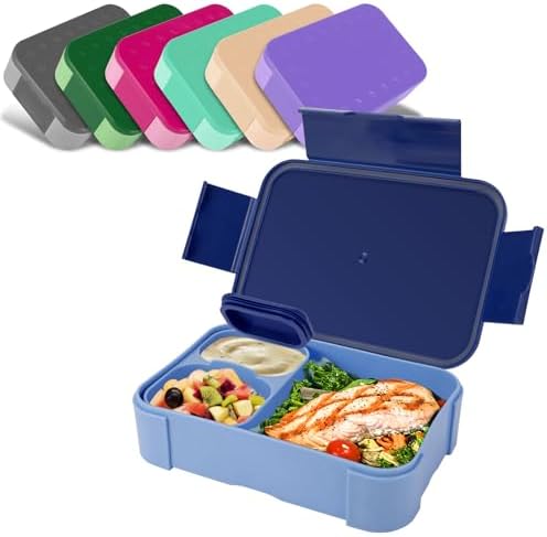 Pavlleen Brotdose Kinder mit Fächern, 900 ml Auslaufsichere Lunchbox (Blau) | Reise-Lunchbox, Jausenbox Brotbox, Geeignet für Schule, Picknick, Mikrowellen/Spülmaschinenfest