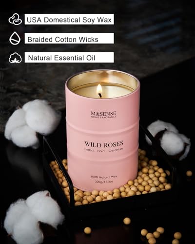 M&Sense Wild Rose Natural Scented Candle, 70 Hours Long Lasting Soy Candles 11.3Oz, Stress Relief Luxury Aromatherapy Candles For Women, Romantic Candle Gifts Valentines Day Gifts thumb #2