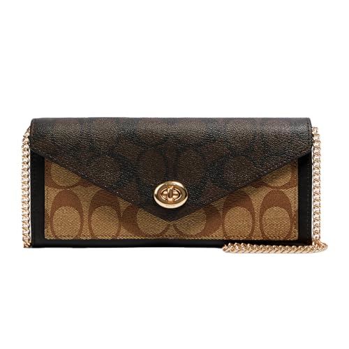 Coach Signature Blocking Envelope Wallet w Chain and Turnlock