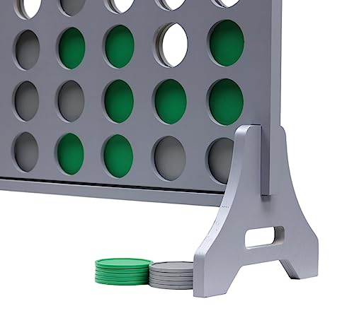 Image of Giant 4 in a Row Game for Family & Adults - Tailgating Pros Jumbo Grey Wooden Four in a Row Indoor & Outdoor Yard Game for Family Party Fun, Portable Activities for Patio, Backyard, and Camping