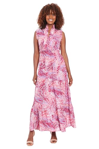 London Times Women's Dresses Women's Sleeveless Maxi Dress - Ruffle Collar V-Neck Tiered Skirt - Elegant Wedding Guest Dress, Rose Red-Peri, 10