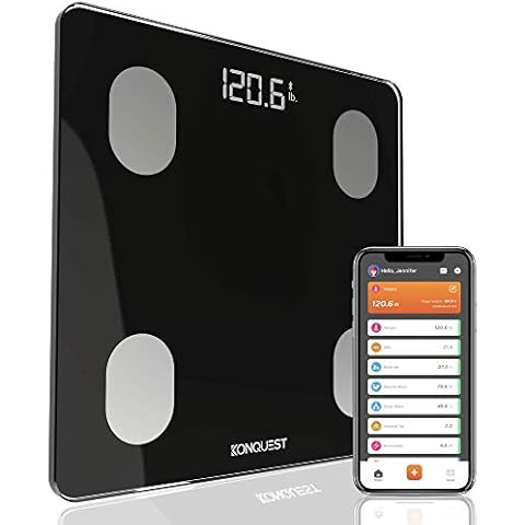 KONQUEST Smart Scale for Body Weight, Digital Bathroom Scale BMI Weighing Bluetooth Body Fat Scale, Body Composition Monitor Health Analyzer with Smartphone App, 400 lbs - Black Cover