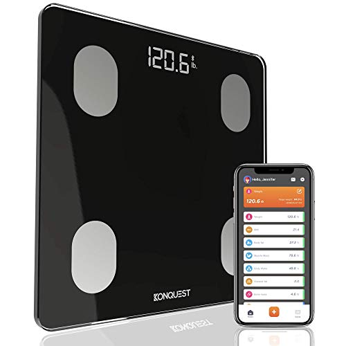 KONQUEST Smart Scale for Body Weight, Digital Bathroom Scale BMI Weighing Bluetooth Body Fat Scale, Body Composition Monitor Health Analyzer with Smartphone App, 400 lbs - Black -  Wu-qwq04028