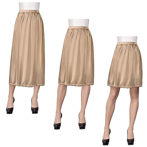 Haysandy 3 Pcs Half Slips for Women Satin Lace Skirt,Large,Dark Khaki