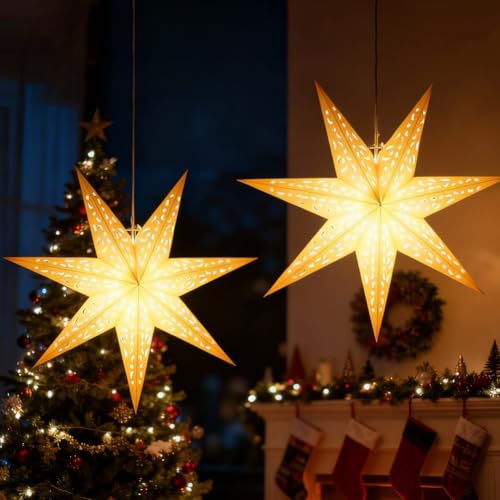 RANJIMA Papiersterne Weihnachten Beleuchtet, 2 Stück 45cm LED...