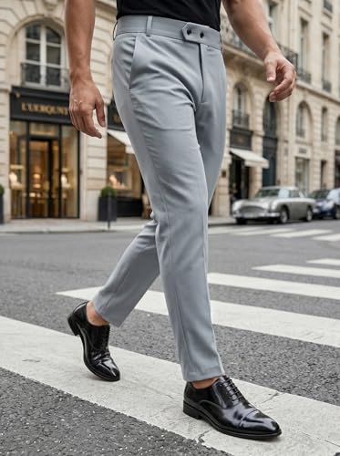 Image of erke Men's Slim Fit Formal Trouser with 4-Way Stretch | Lycra Blend Wrinkle Resistant Office Chinos for Men | Mid Rise Tapered Trousers for Men