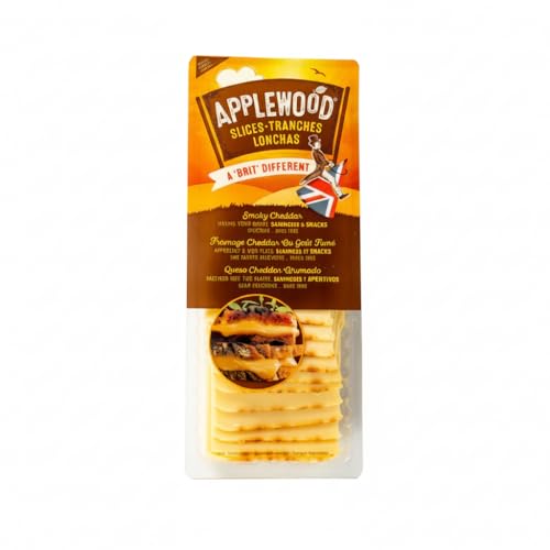 Lonchas de Queso Cheddar Ahumado 500g - Queso Cheddar para Fundir con Aroma Ahumado Tradicional - Ideal para Hamburguesas y Sándwiches - Applewood - Formato Familiar Apto para Vegetarianos - NEXU