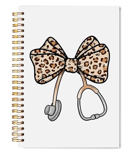 WNAGT Coquette Leopard Bow Nurse Spiral Notebook 5.5x8.3, Nurse Gifts for Women Journal, Nurses Appreciation Gifts Notebooks for Note Taking, Cheetah Print Stethoscope Nursing Journals