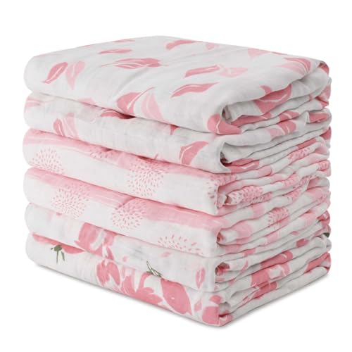 Image of GLLQUEN BABY Receiving Blanket Boy Cotton Muslin Swaddle Blankets Girl Newborn Squares Breathable & Soft Thin Baby Blankets Cloths Double Absorbent Infant Swaddling Wrap - 6 Pack (Flower)