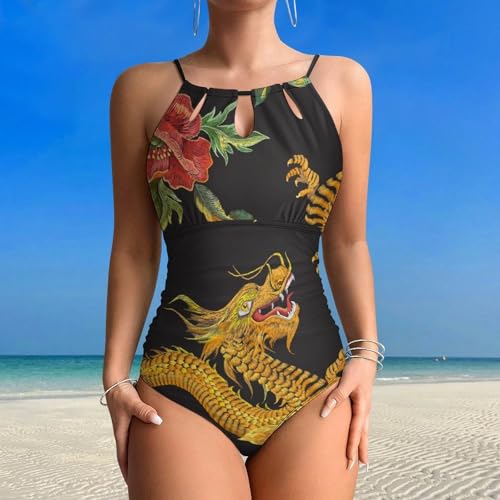 Swimsuit monokini dragons fleurs idéal pour vos journées beachwear
