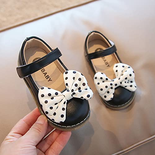 sfdgfhyf Little Girls Shoes 1-6 Years Fashion Autumn Girls Casual Shoes Flat Polka Dot Bow Solid Color Hook (Black, 12-15 Months)3