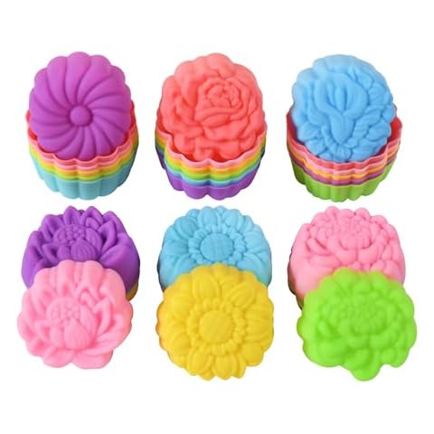 Mirenlife Reusable Silicone Baking Cups, 2 Inch Mini Size Silicone Cupcake Liners for baking, Multi Flower Shapes reusable Muffin Liners, Pack of 36, Multicolor Cover