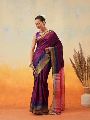 Image of Amazon Brand - Anarva Pattu Art Silk Woven Ready To Wear Saree Pink