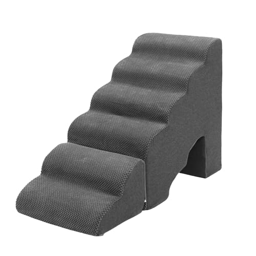 Hundetreppe 60cm Hoch für Bett, 6 Stufen Hunderampe für Boxspringbett, rutschfeste Haustiertreppe/Rampe für kleine/verletzte Hunde, Katzen, Farbe in Dunkel Grau