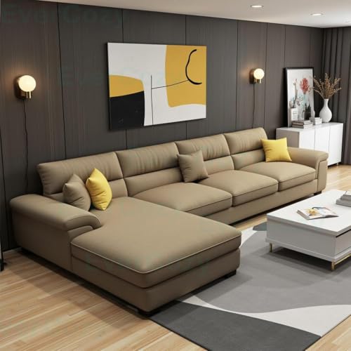 Image of Italino 5 Seater Luxurious L Shape Fabric Sofa Set (Left Side Lounger, Beige) | 5 to 6 Person Wooden Corner Sofa Couch for Living Room Bedroom Home Hall Furniture