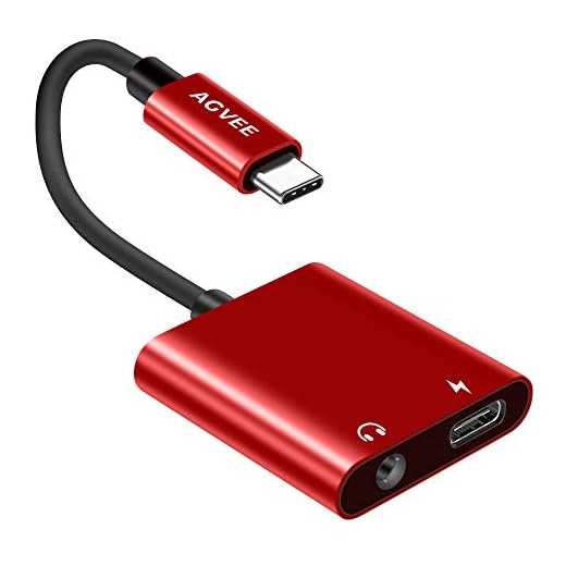 AGVEE 2-in-1 USB-C to 3.5mm Jack Microphone Headphone Adapter, Type-C Mic AUX Earbud Splitter, USBC Audio Earphone Converter, PD Charging Dongle for Samsung S21 S20 Note 20/10, iPad Pro, Pixel, Red
