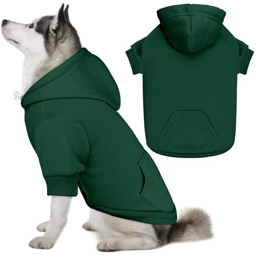 Image of Dog Sweaters for Large Dogs Dog Hoodie Pet Sweater Solid Soft Brushed Fleece Pet Clothes Hoodie Sweatshirt with Pocket(Green-XL)