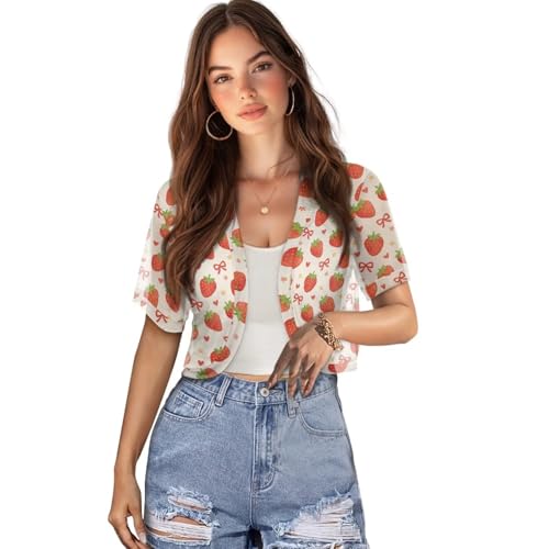 Image of Women's Shrug Short Sleeve Bolero Open Front Knit Party Tulle Cardigan Cropped Cardigan Shoulder Cover Up