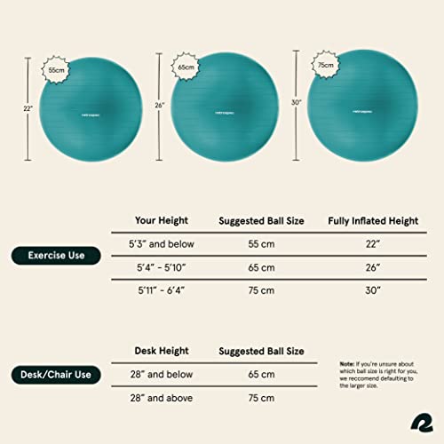 Retrospec 4532 Luna Exercise Ball - 55, 65, Or 75Cm Yoga Ball For Workouts, Stability, Pregnancy - Swish Balance Ball W/Pump & Base thumb #1