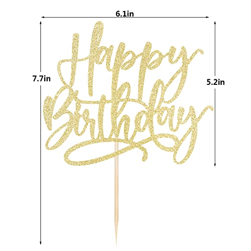 Glitter Happy Birthday Cake Topper, Golden Glitter Happy Birthday Cake Decorationsuitable For Party Decoration For Anniversary/Birthday (Golden) #TOP3