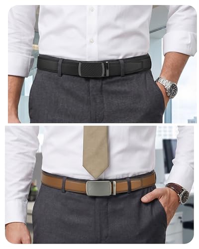 Image of CHAOREN Mens Belt Leather Ratchet Belt 2 Pack - Customizable Fit, Effortless Style (35mm)