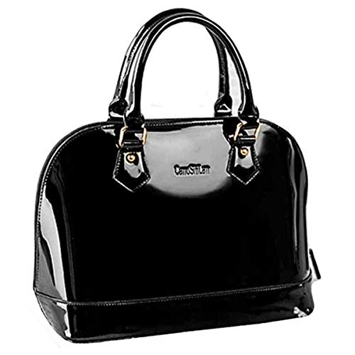 Mily Dome Satchel Handbag Patent Leather Bag Candy Color Jelly Shoulder Bag Tote Black-Gift Color Random #TOP4